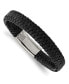 ფოტო #1 პროდუქტის Stainless Steel Polished Black Woven Leather Bracelet