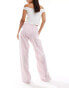 Bershka tie waist wide leg linen trousers in pink & white stripe Разноцветный, M - EU 38 - фото #3