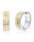 ფოტო #1 პროდუქტის Stainless Steel 15mm Lined Matte & Polished Huggie Hoop Earrings