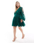 Фото #3 товара ASOS DESIGN Curve cold shoulder tiered mini dress with lace insert in green