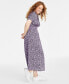 ფოტო #2 პროდუქტის Women's Short-Sleeve Smock-Waist Midi Dress, Created for Macy's