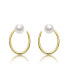 ფოტო #2 პროდუქტის Sterling Silver 14k Yellow Gold Plated with White Freshwater Pearl Oblong Oval Halo Hoop Dangle Earrings