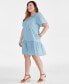 ფოტო #2 პროდუქტის Plus Size Split-Neck Flutter-Sleeve Chambray Swing Dress, Created for Macy's