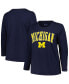 ფოტო #1 პროდუქტის Women's Navy Michigan Wolverines Plus Size Arch Over Logo Scoop Neck Long Sleeve T-shirt