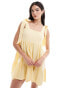 Фото #1 товара Miss Selfridge linen tie shoulder mini tiered sundress in yellow