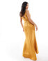 TFNC Bridesmaid Petite satin deep V back waist cut out satin maxi dress in yellow