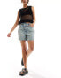 Фото #4 товара ASOS DESIGN cross front waist denim dad short in midwash blue