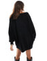 Фото #4 товара Miss Selfridge slash neck oversized knit mini dress in black