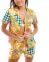 Chelsea Peers cotton short sleeve revere and short pyjama set in fruit checkboard print