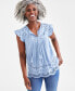 Фото #1 товара Petite Lace-Trim Mixed Media Top, Created for Macy's