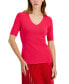 ფოტო #1 პროდუქტის Petite Half-Sleeve V-Neck Fitted Sweater