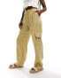 Noisy May linen mix loose cargo trouser in yellow stripe