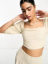 Фото #3 товара Pretty Lavish ruched puff sleeve crop top co-ord in stone