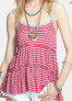 Топ Free People Stripe Tiered Tank Fuchsia