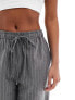 In The Style Petite x Perrie Sian wide leg drawstring trouser in grey pinstripe