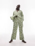 Topshop Petite block floral print shirt and trouser pyjama set in green