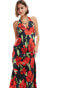 Mango halterneck flower midi dress in black and red