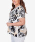 Фото #2 товара Plus Size Pleated Neck Bold Floral Short Sleeve Tee