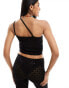 Фото #2 товара Miss Selfridge crochet one shoulder cami top co-ord in black