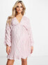 ASOS DESIGN Maternity embellished plunge mini dress in blush with blouson sleeve