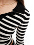 Фото #3 товара Stradivarius polo knit top co-ord in black and white stripe