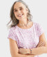 ფოტო #1 პროდუქტის Women's Printed Boat-Neck Short Sleeve Top, Created for Macy's