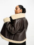 Brave Soul Plus bonded aviator jacket with faux shearling in brown