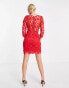 Фото #4 товара Love Triangle fitted mini dress in all over red lace