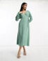 ASOS DESIGN wrap midi dress with tie cuff detail in sage green