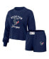 ფოტო #1 პროდუქტის Women's Navy Distressed Houston Texans Waffle Knit Long Sleeve T-shirt and Shorts Lounge Set