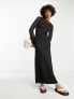 ASOS DESIGN Tall ribbed long sleeve midi dress with crochet insert in black