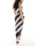 New Look mesh tie dye midi skirt co-ord in black stripe