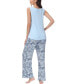 ფოტო #2 პროდუქტის Women's Solid 2 Piece Tank Top with Printed Wide Pants Pajamas Set