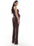 In The Style plisse wide leg trousers co-ord in chocolate