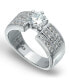 Cubic Zirconia 3 Row Band Ring with Round Prong Set Stone in Silver Plate
