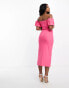 Vesper bardot puff sleeve midi dress in pink