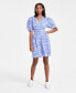 Фото #3 товара Women's Printed Cotton Zip-Front Puff-Sleeve Dress, Created for Macy's