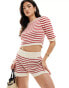 Фото #1 товара ASOS DESIGN stripe knitted frill short co-ord in red