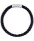 ფოტო #2 პროდუქტის Woven Black & Blue Leather Bracelet in Sterling Silver, Created for Macy's