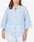 Фото #1 товара Plus Size Trellis Embroidered Cotton Button Front Top