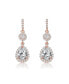 ფოტო #3 პროდუქტის Sterling Silver with Rose Gold Plated Clear Pear with Round Cubic Zirconia Halo and Cluster Accent Drop Earrings