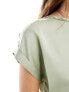 Фото #3 товара Vila satin front t-shirt with turn up sleeve in sage green