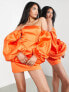 Фото #1 товара ASOS EDITION extreme blouson sleeve mini dress in satin in orange