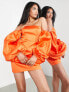 ASOS EDITION extreme blouson sleeve mini dress in satin in orange