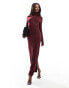 ASOS DESIGN heavy rib roll neck midaxi dress in burgundy