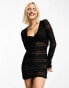 Bailey Rose ruffle detail mini with matching cardigan dress in black lace Черный, XS - фото #1