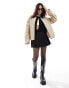 Mango contrast collar relaxed parka jacket in beige