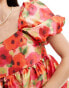 Vila puff sleeve smock mini dress in red poppy print MOHNROT AOP, 40 - фото #4