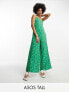 ASOS DESIGN Tall strappy culotte jumpsuit in green floral print 34 - фото #1