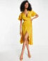 Фото #1 товара ASOS DESIGN bias cut satin wrap dress with tie waist & flutter sleeve